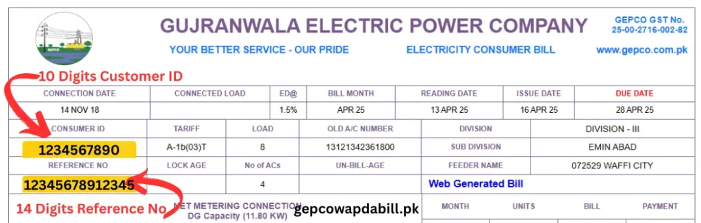 Check Gepco Bill Online 1 find refeence number and id