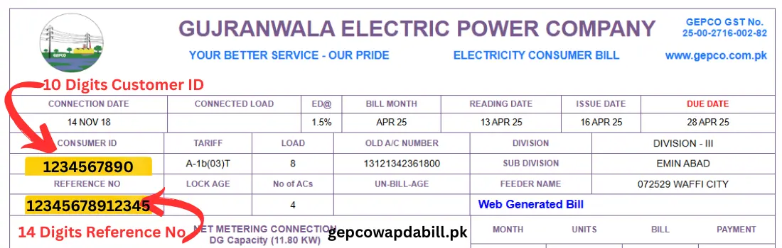 GEPCO Online electricity Bill Check 1 GEPCO Online electricity Bill Check Reference Number & Customer ID images